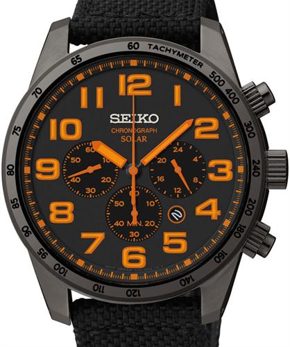 Seiko Sport wrist watches - Solar Chronograph Black/Orange SSC233.